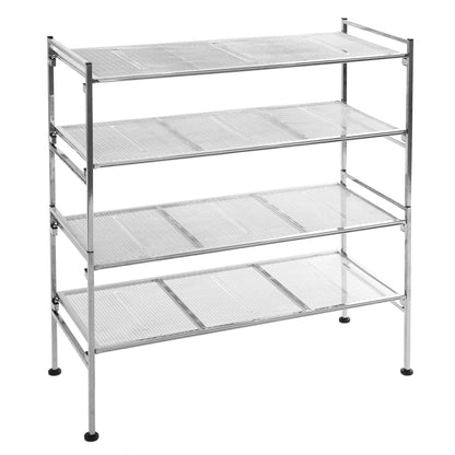 Seville Classics 2-Tier Stackable 9-Pair Metal Mesh Shoe Storage Rack Organizer, Silver Mesh